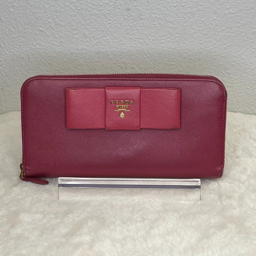 Pre-loved Prada Pink Bi-Color Saffiano Fiocco Bow Long Zippy Wallet